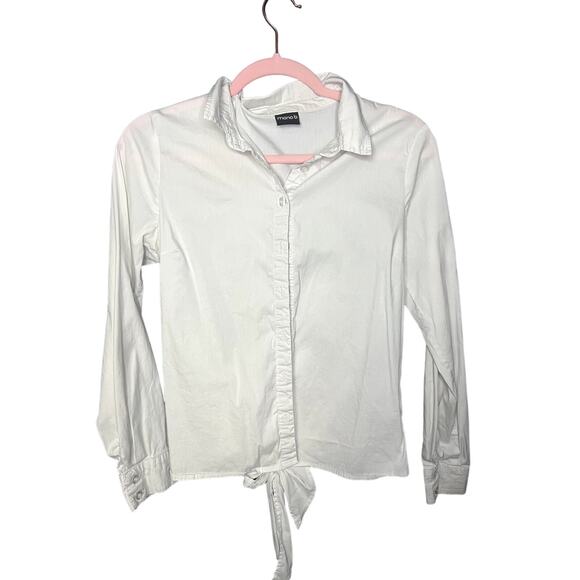 Mono B Size Medium Button Down White Corpcore Top with Bow Tie Back Preppy Girly - Picture 1 of 9